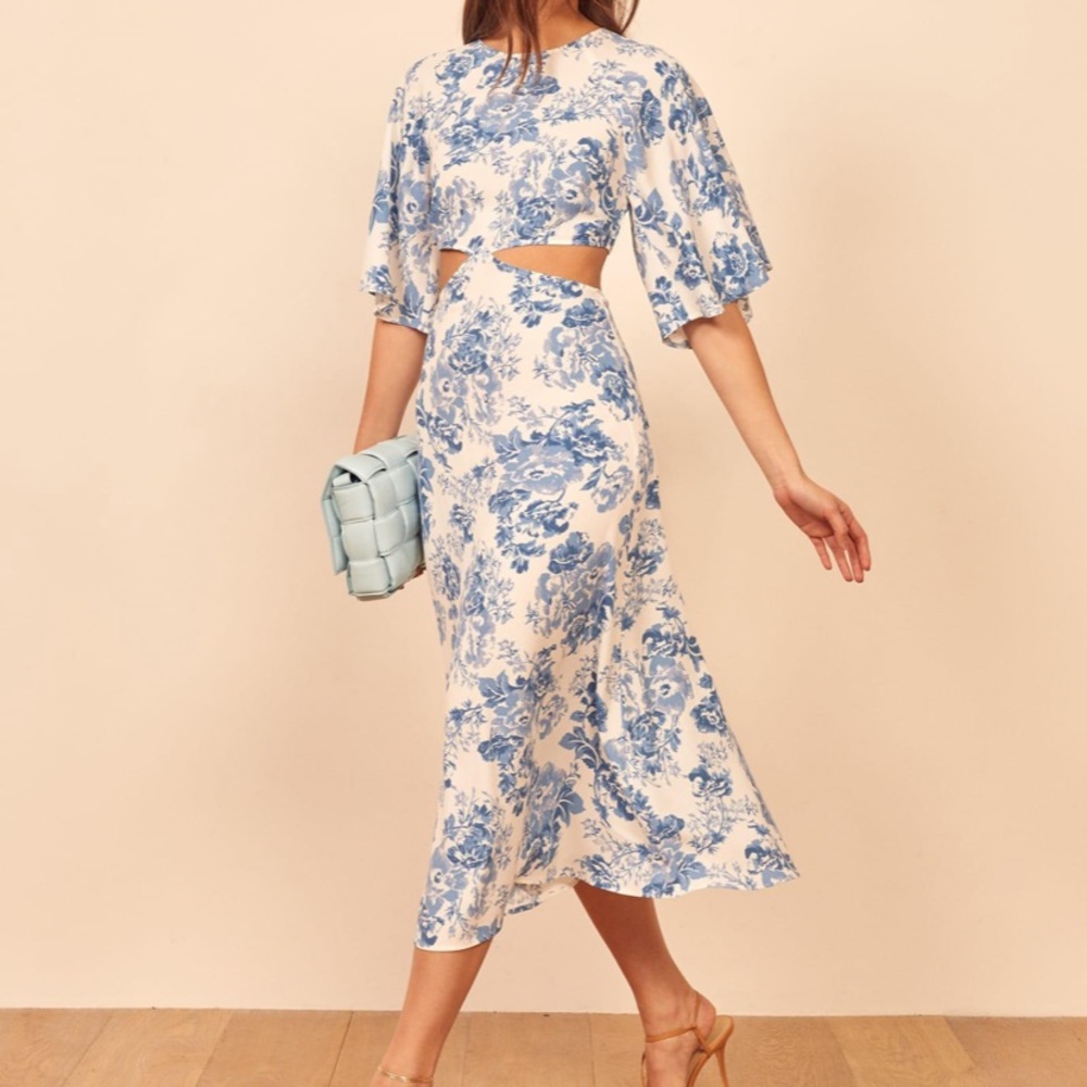 Reformation blue floral Benny dress (wedding)